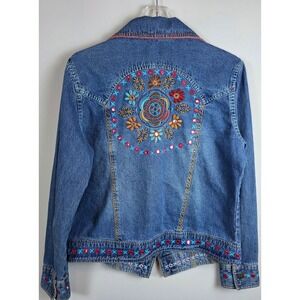 Cattlelac Ranch Women Denim Jacket Embroidered Boho Cowgirl Size L